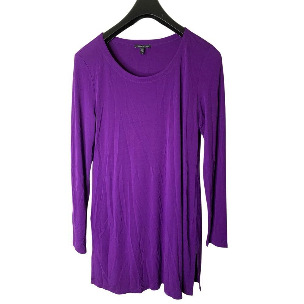 Eileen Fisher 100% silk long-sleeve tunic top purple women's size medium